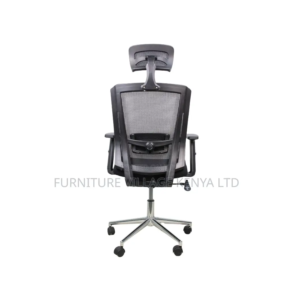 Black Mesh Office Chair ~ Ergonomic Headrest With Chrome Base