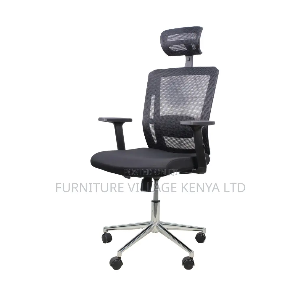 Black Mesh Office Chair ~ Ergonomic Headrest With Chrome Base