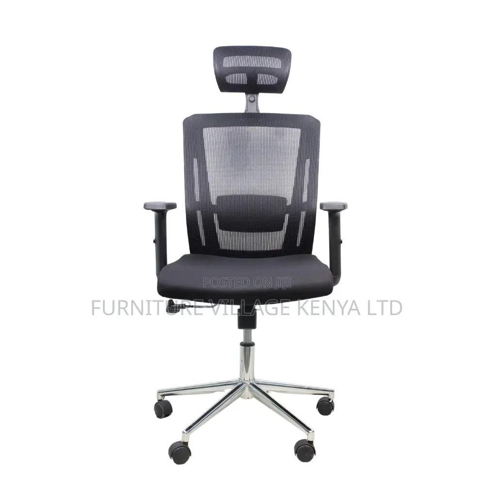 Black Mesh Office Chair ~ Ergonomic Headrest With Chrome Base
