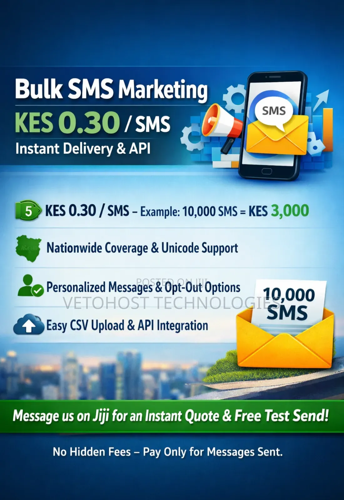 Bulk SMS Promotional/Transactional Kes 0.30/SMS Instant Delivery Api