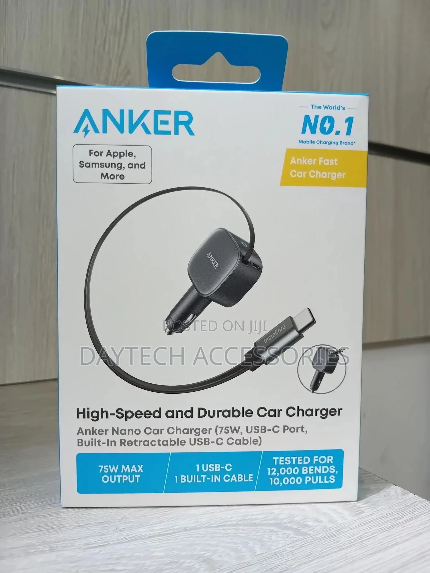 Anker Nano Car Charger (75w, Usb-C Port With Built-in Usb-C Cable).