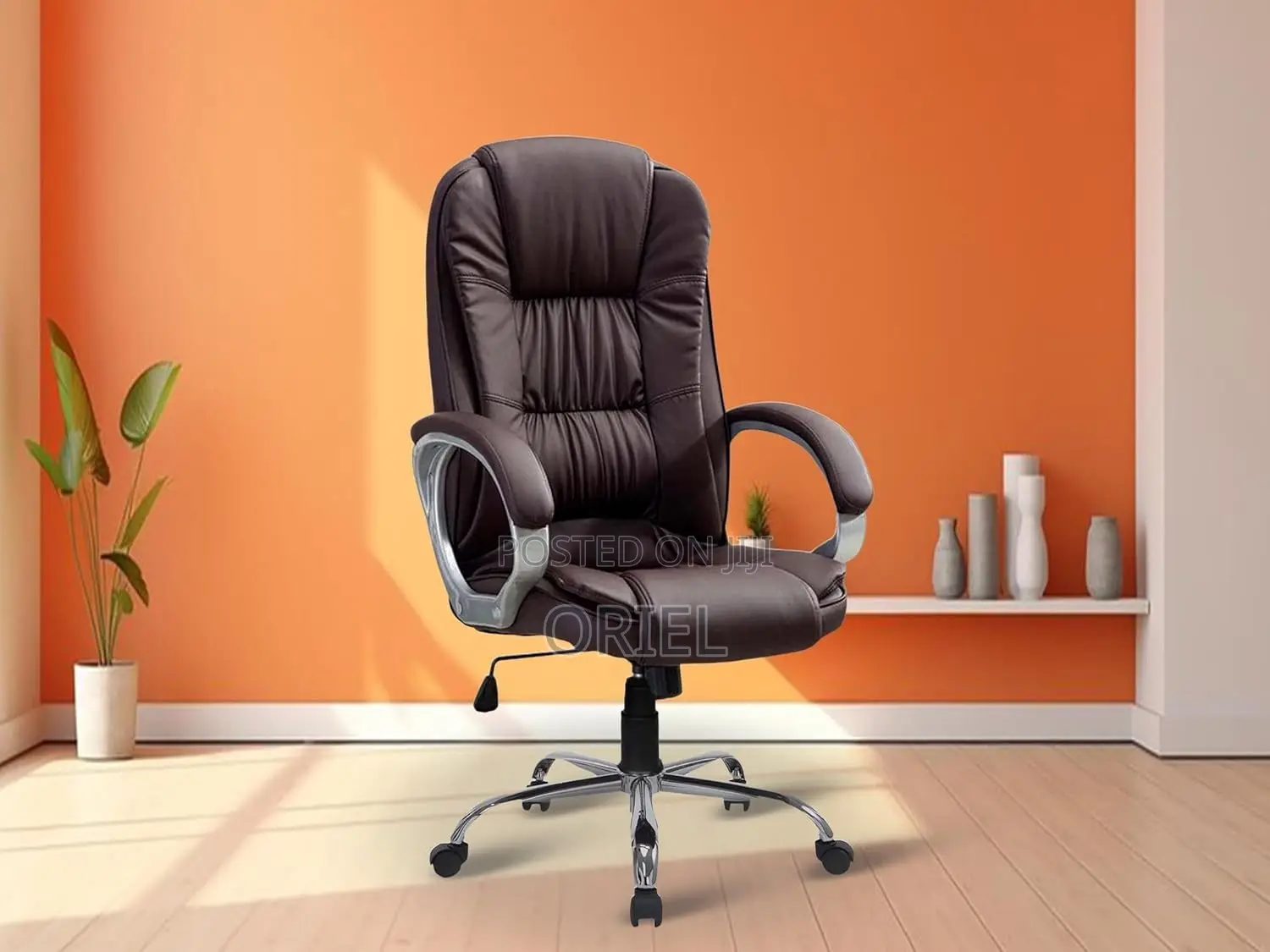 Office Chair : Brown Leather Modern Office Chair