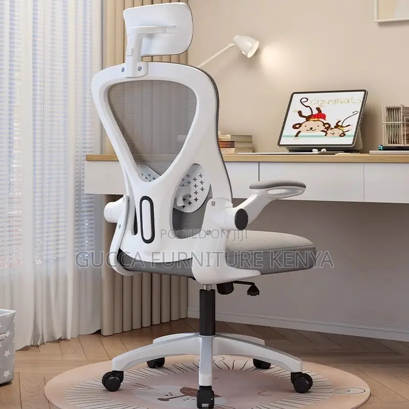 White Office Ergonomic Chair With Flip Armrest