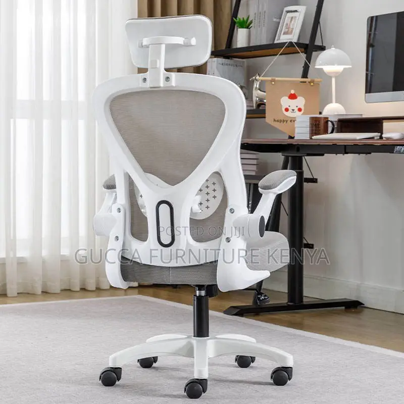 White Office Ergonomic Chair With Flip Armrest