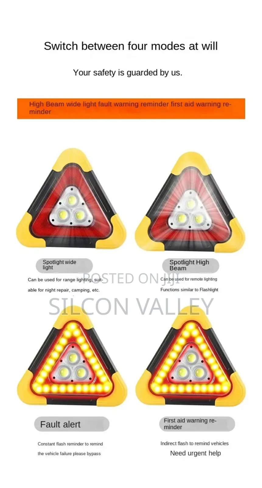3 in 1 Solar Emergency Triangular Warning Light Safety Emergency