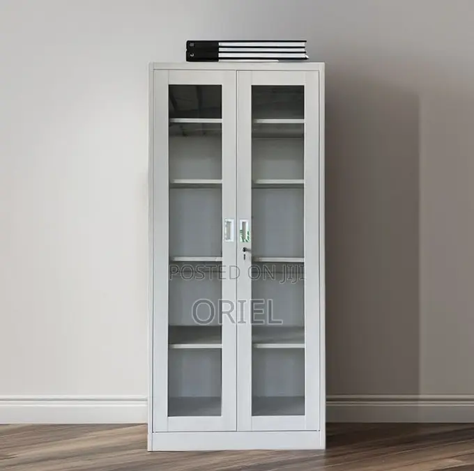 Office Cabinets; Contemporary Full Glass Double-Door Display Cabinet