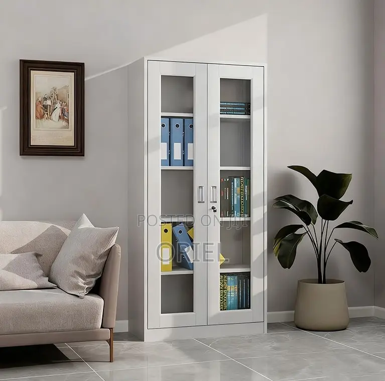 Office Cabinets; Contemporary Full Glass Double-Door Display Cabinet