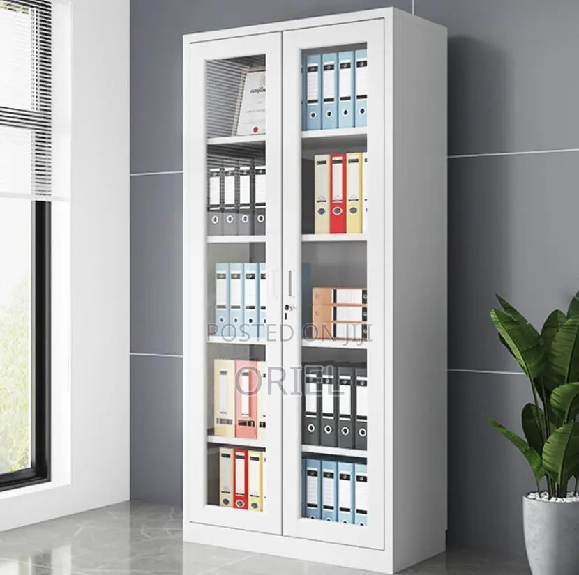 Office Cabinets; Contemporary Full Glass Double-Door Display Cabinet
