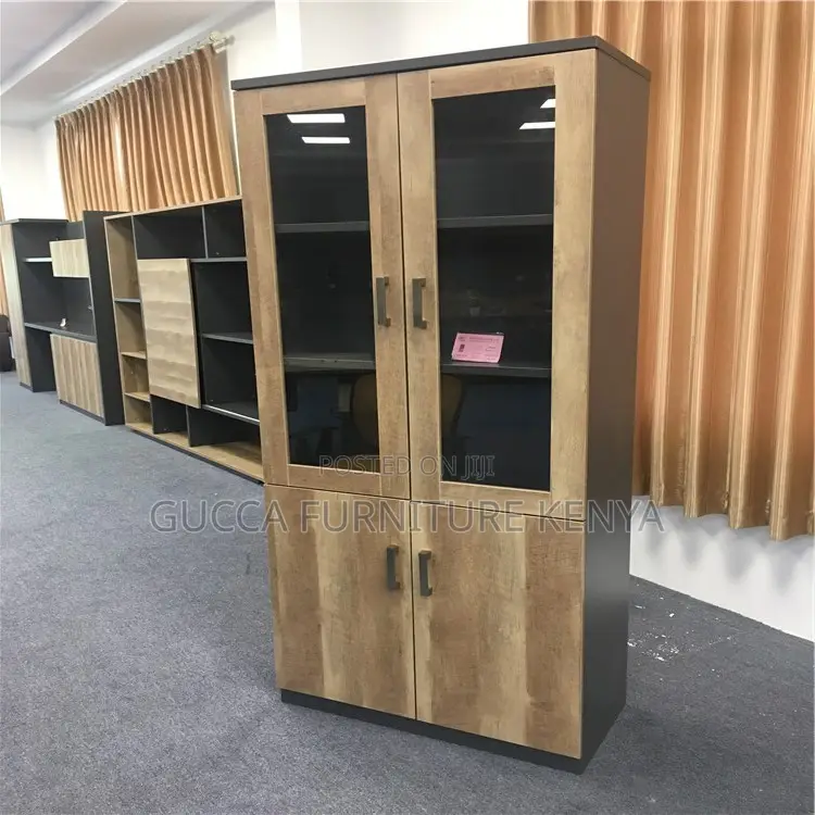 2-door Wooden Glass Front Filling Cabinet