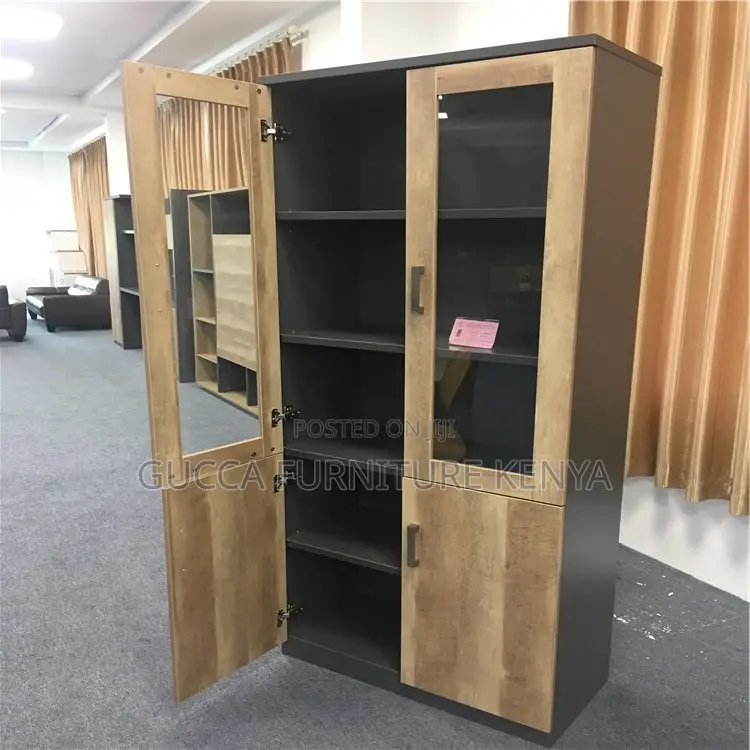 2-door Wooden Glass Front Filling Cabinet