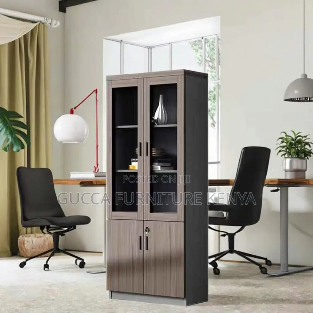 2-door Wooden Glass Front Filling Cabinet