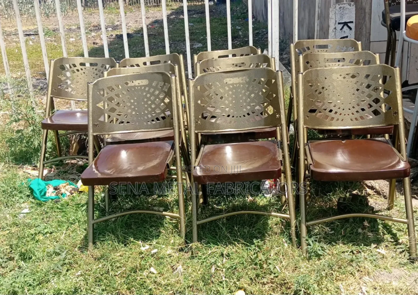 Foldable Metal Chairs With Wooden Seats.