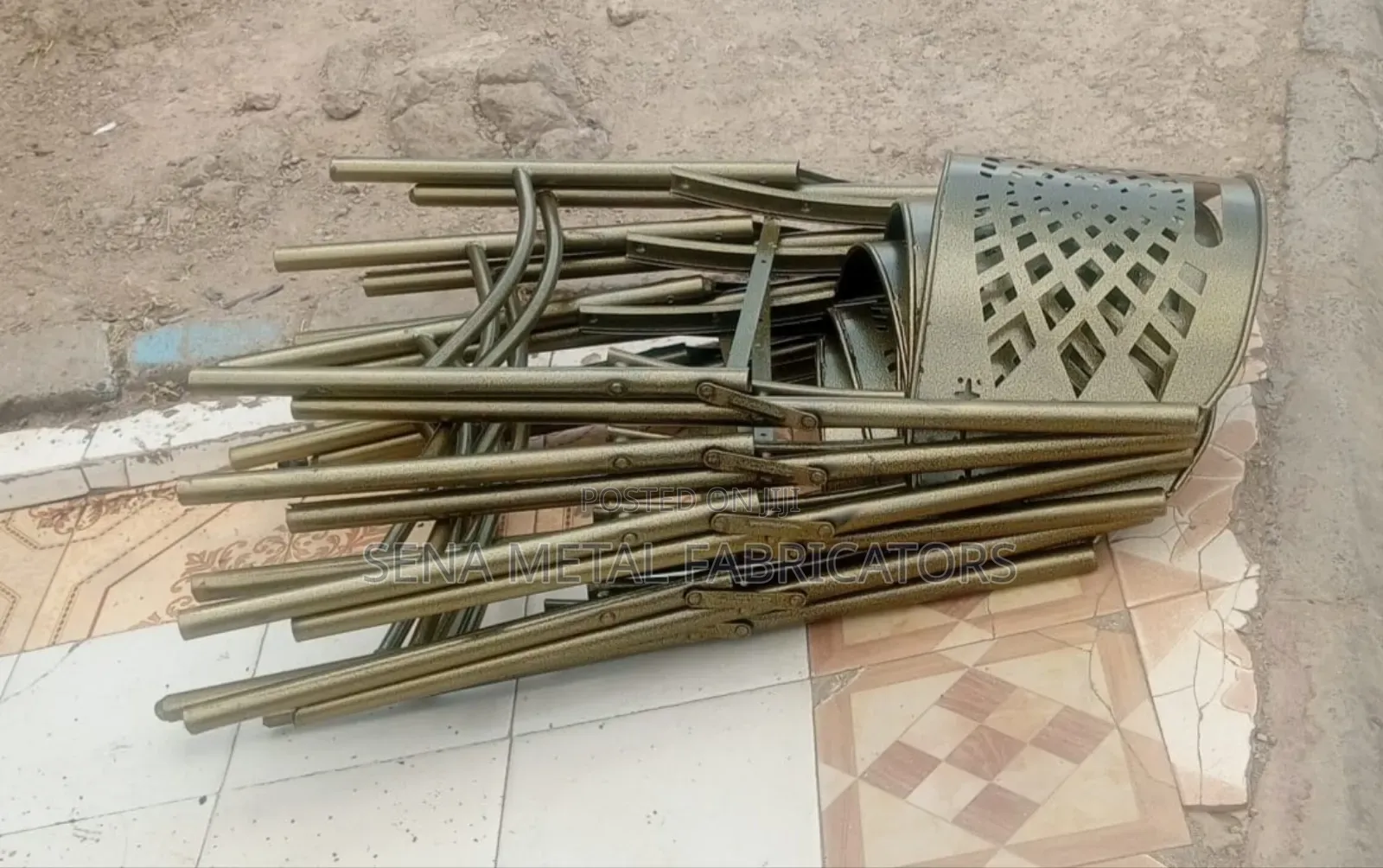 Foldable Metal Chairs With Wooden Seats.