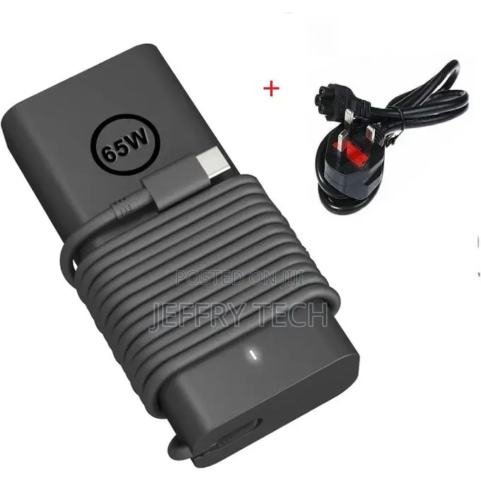 Dell Original Usb Type C Charger 65w for Laptop With Power Cable-Black