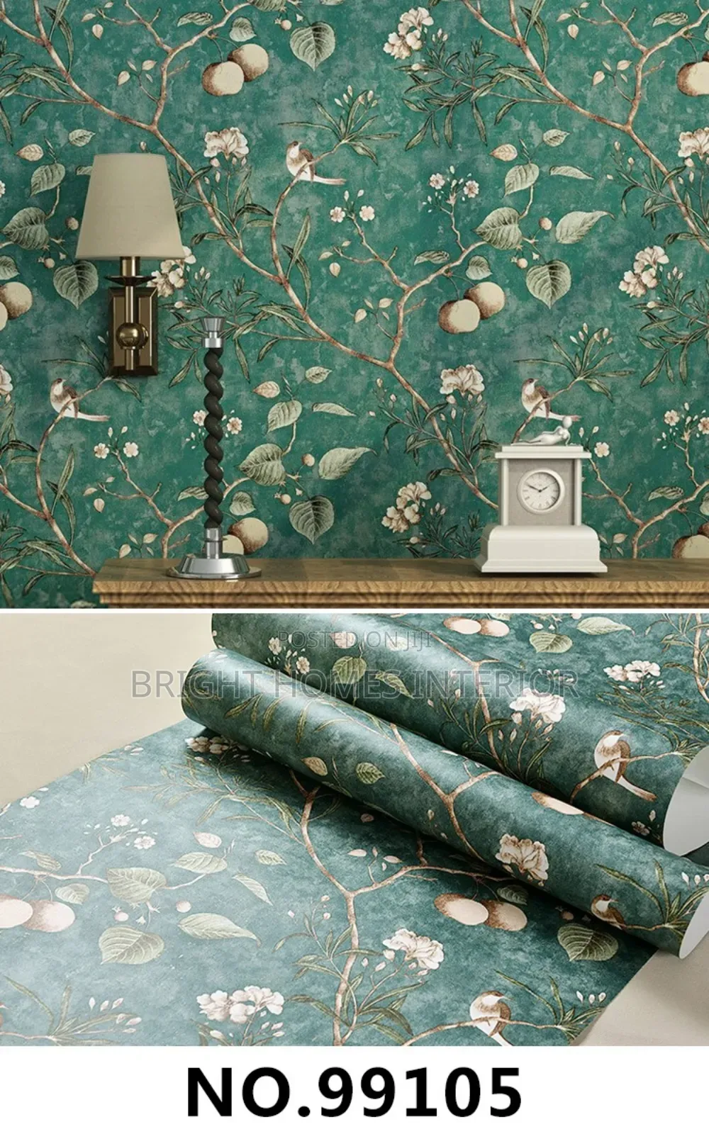 Green Floral Tv Side Wallpaper