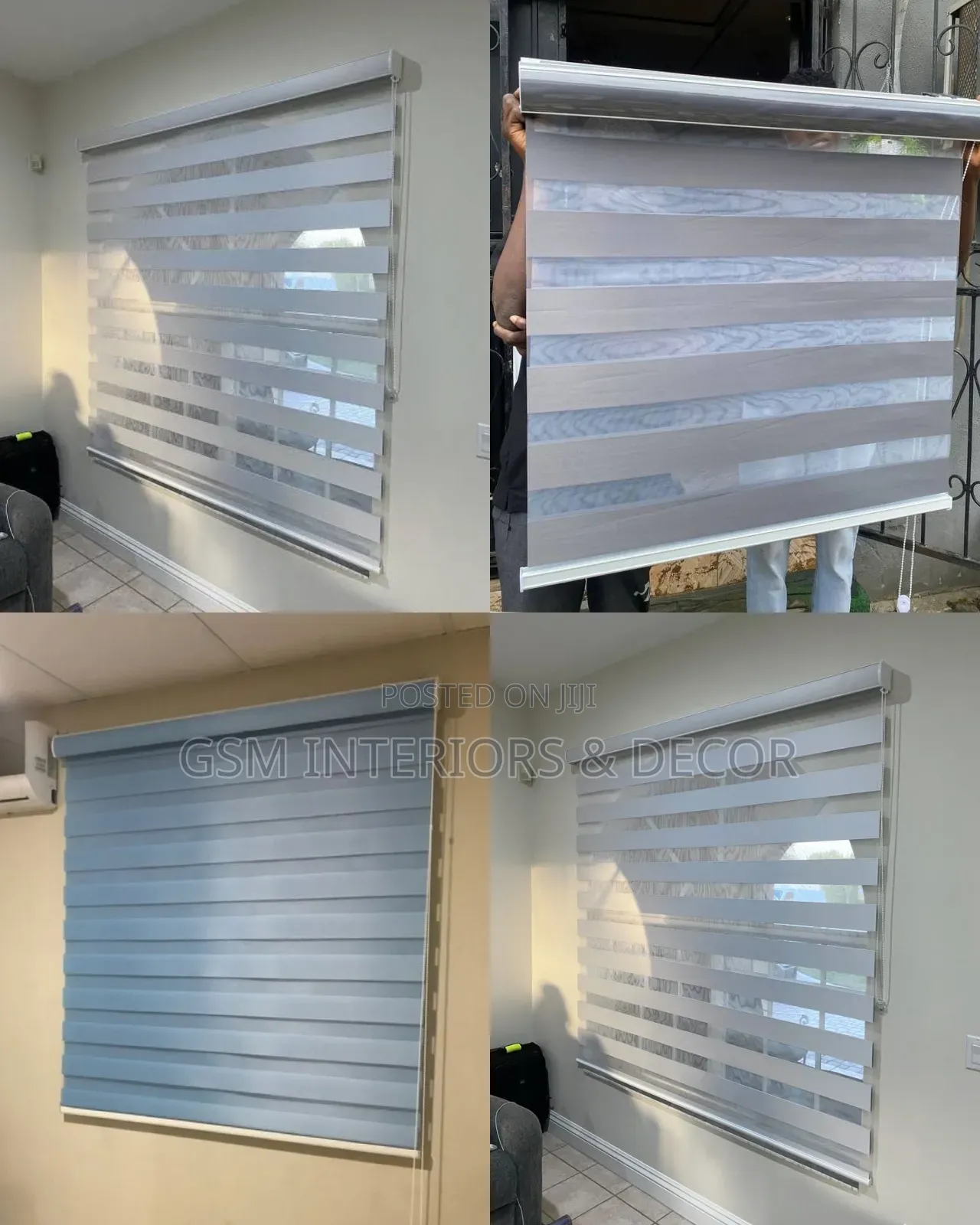 Ash Grey Horizontal Roller/Zebra Blinds for Kitchen/Office Space