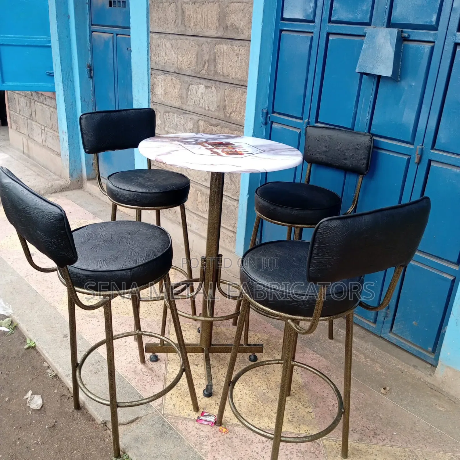High Bar Table and Chairs Set With Antique Gold Powder-Coating Finish.