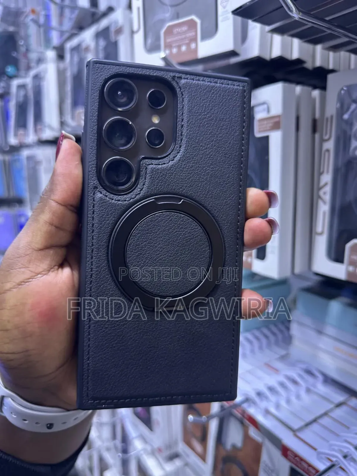 Samsung S25 Ultra Leather Back Cover With Magnetic 3600 Stand