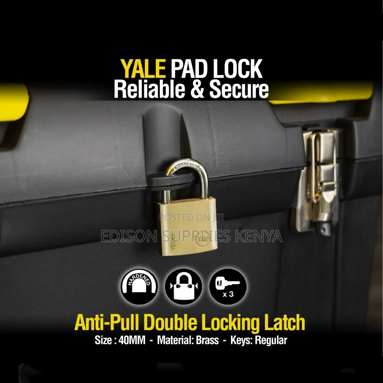 Yale Padlock 40mm Brass Essential Padlock 3 Keys Safe Security