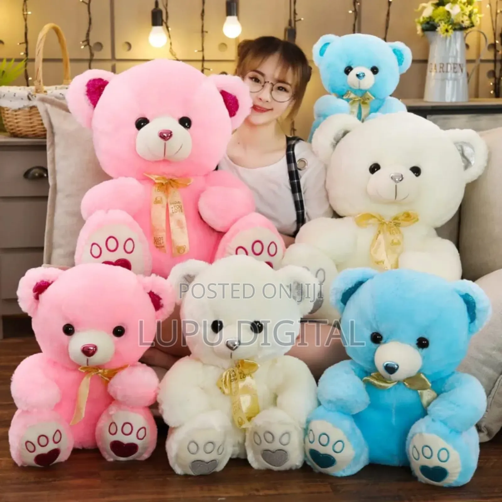 Large 60cm Teddy Bears Blue Pink and Cream