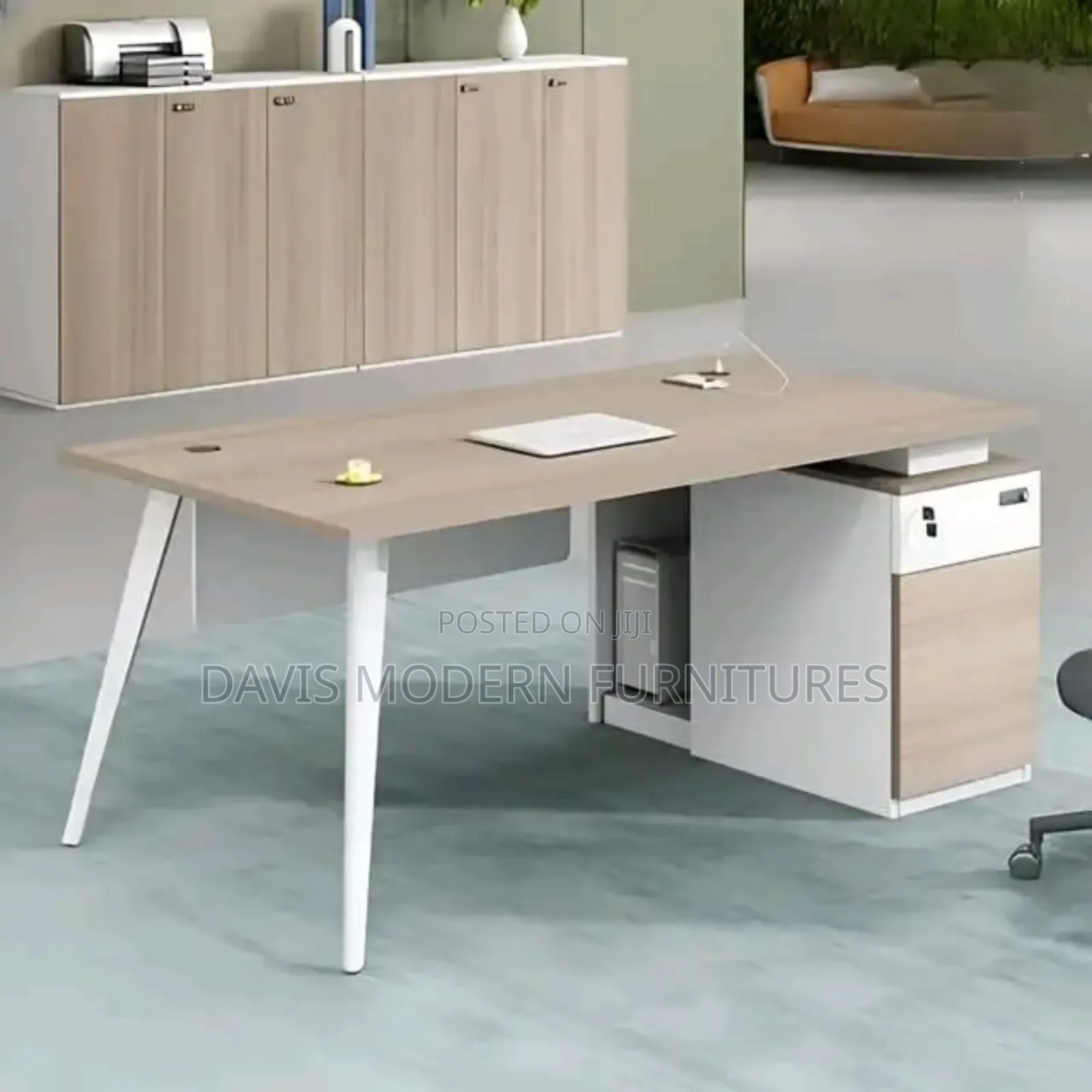 Modern Executive Office Desk With Side Cabinet 