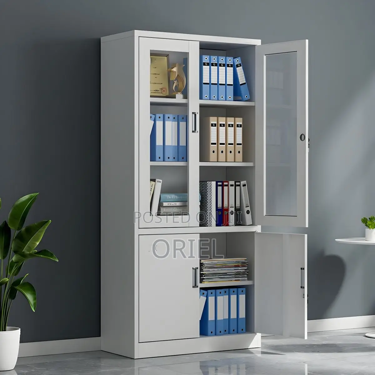 Office Cabinets; Space-Efficient 2-Door Metallic Office Cabinet
