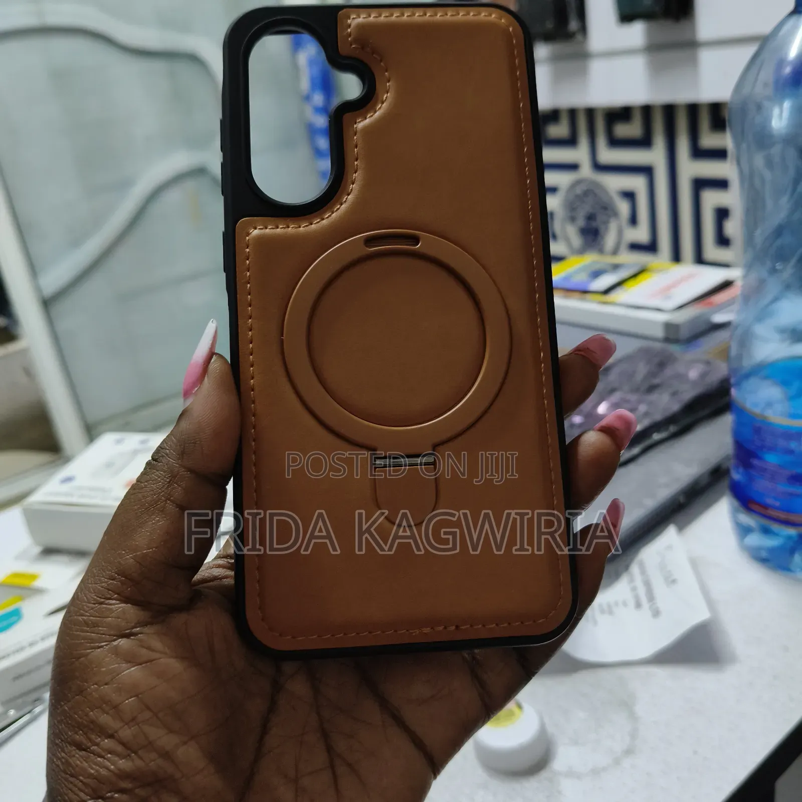Samsung A56 Leather Back Cover With Magnetic Stand