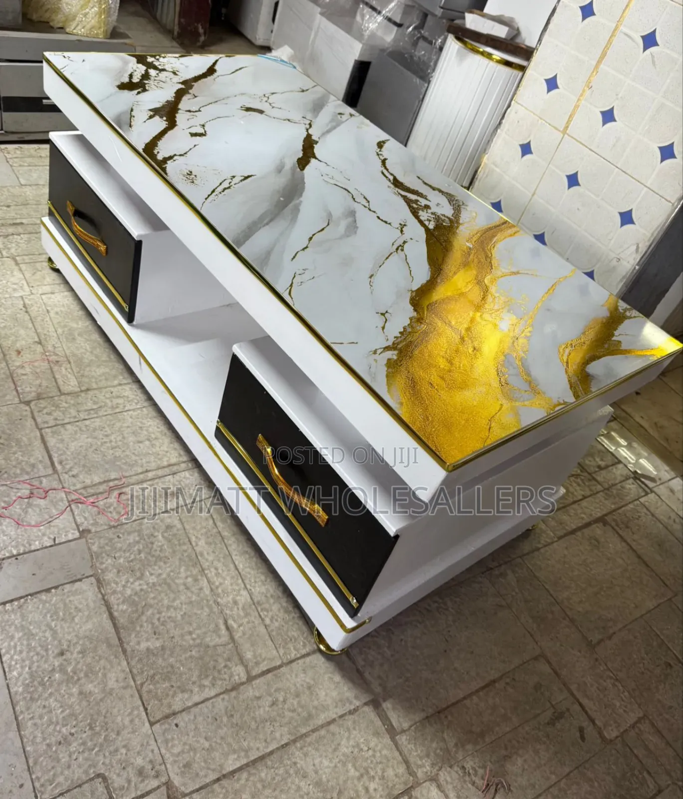 Executive White Coffee Table With Marble Topping