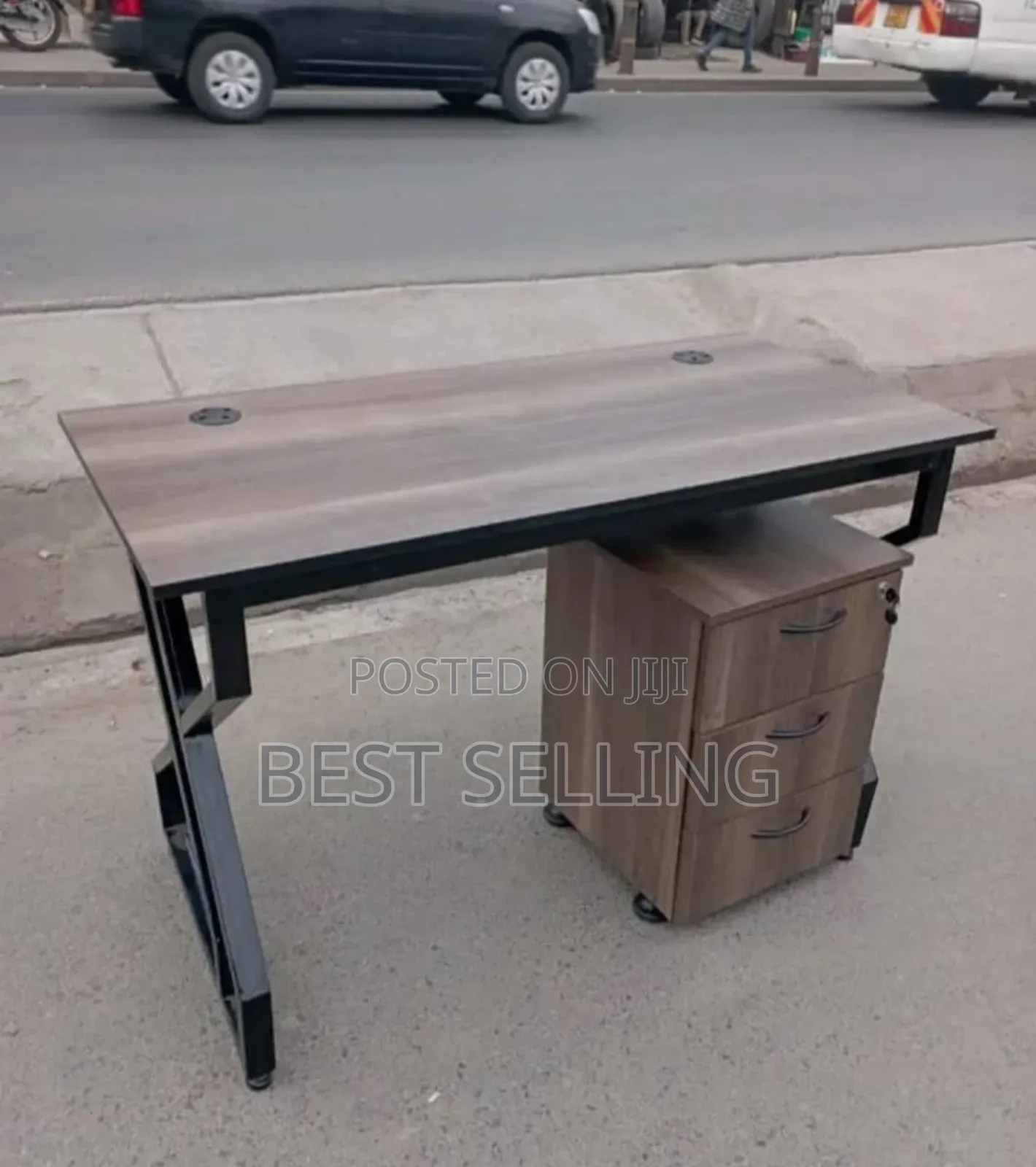 Brown Top Office Desk and Pedestal