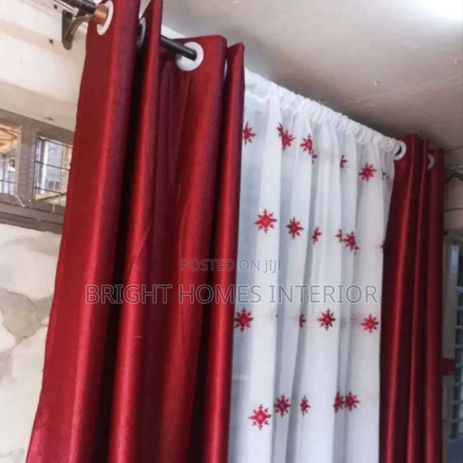 Maroon Curtain With Matching Sheer