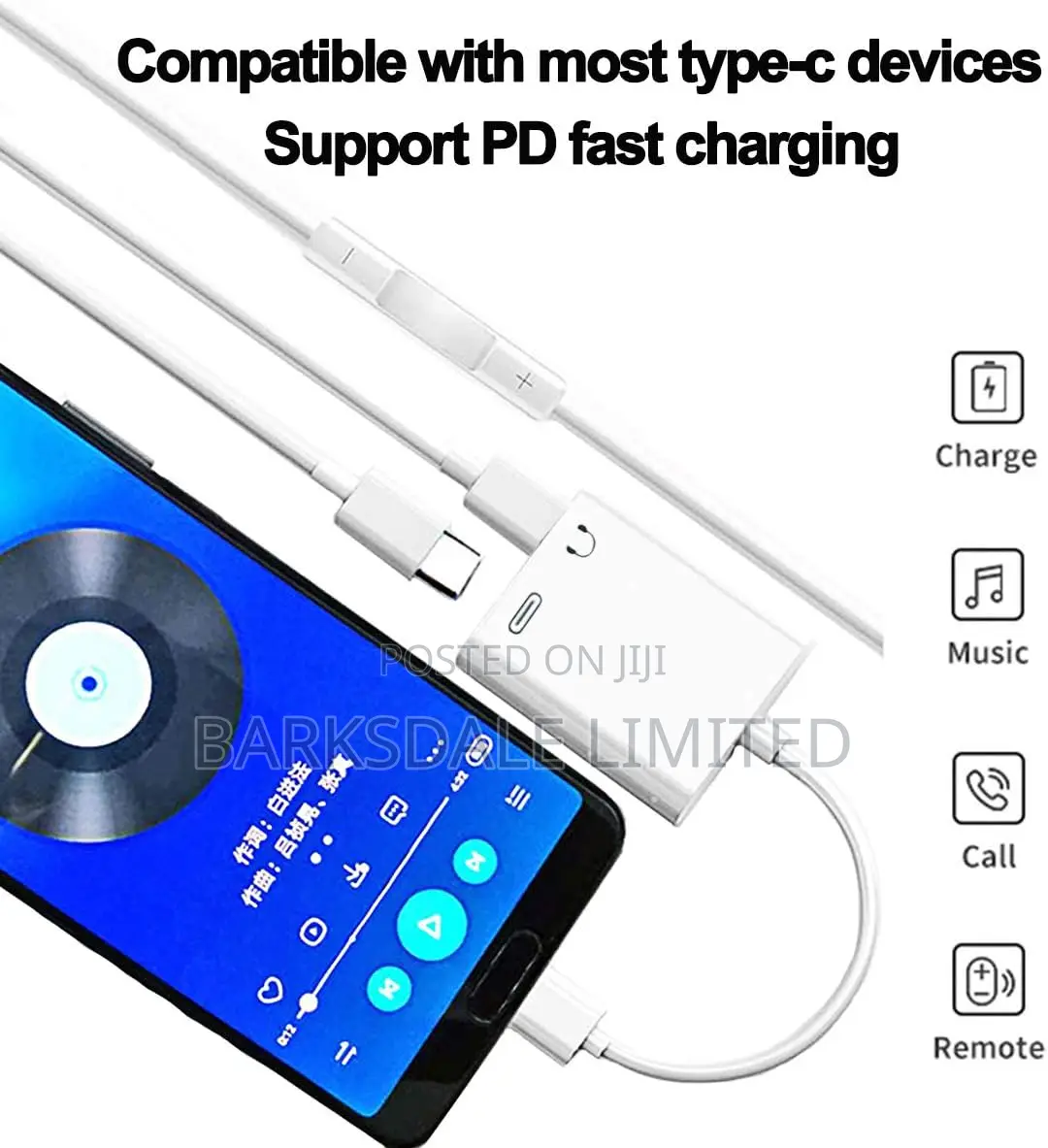 2in1 Usb Type-C Usb-C Headphone Audio Dac Splitter Adapter Pd Charging