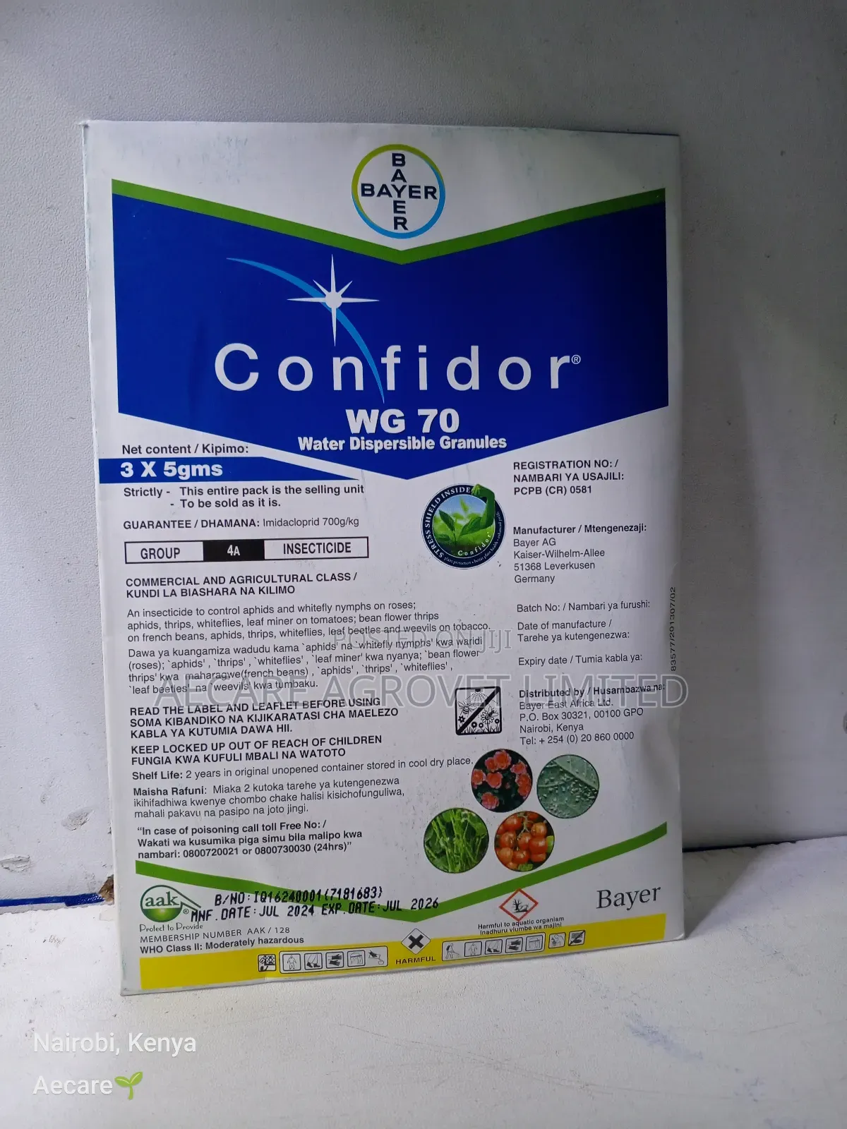 Confidor Wg70 Insecticide 3×5 Grams Bedbugs, Cockroach, Kunguni, Mende