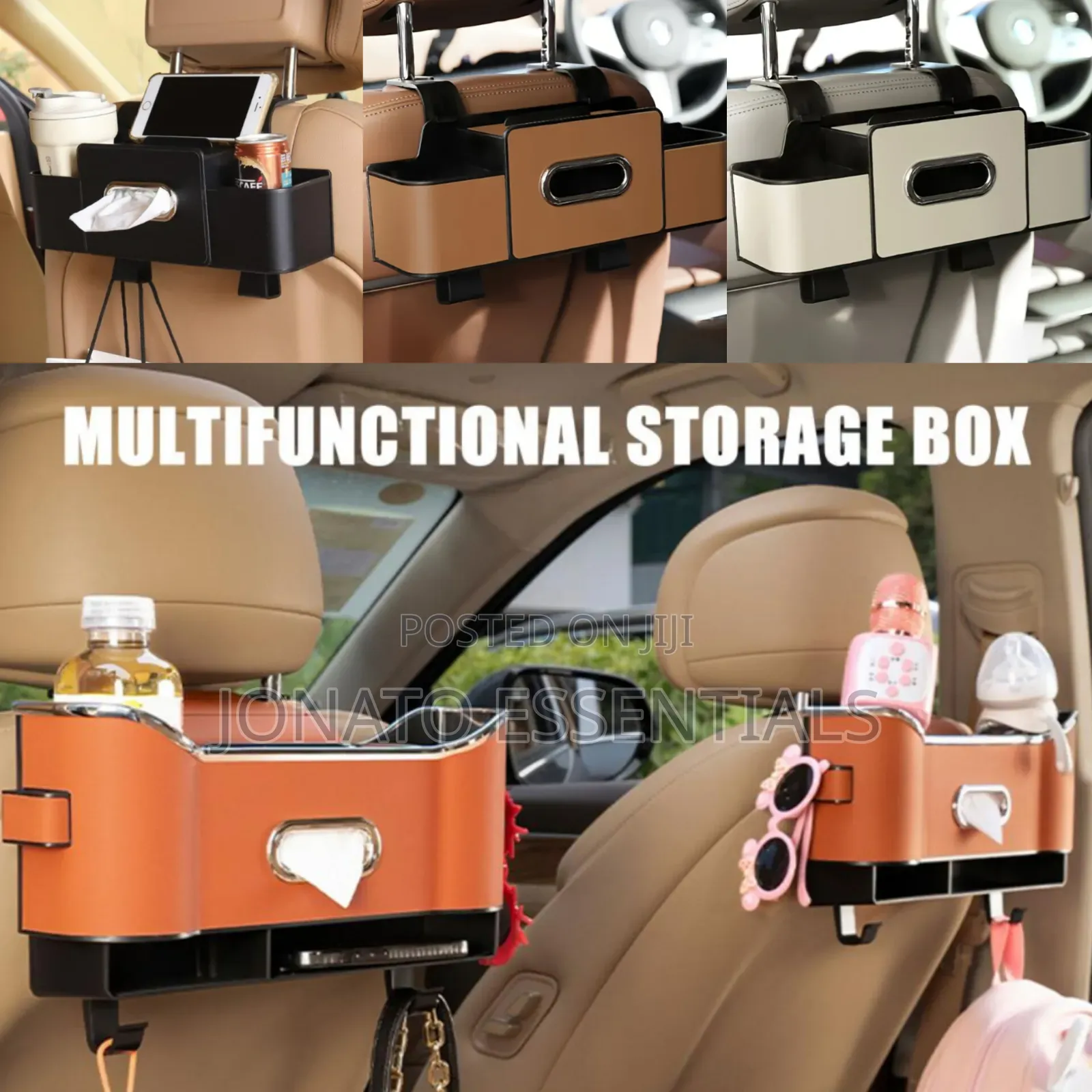 Car Seat Back Storage Box Tissue Holder Organizer - Premium Leather
