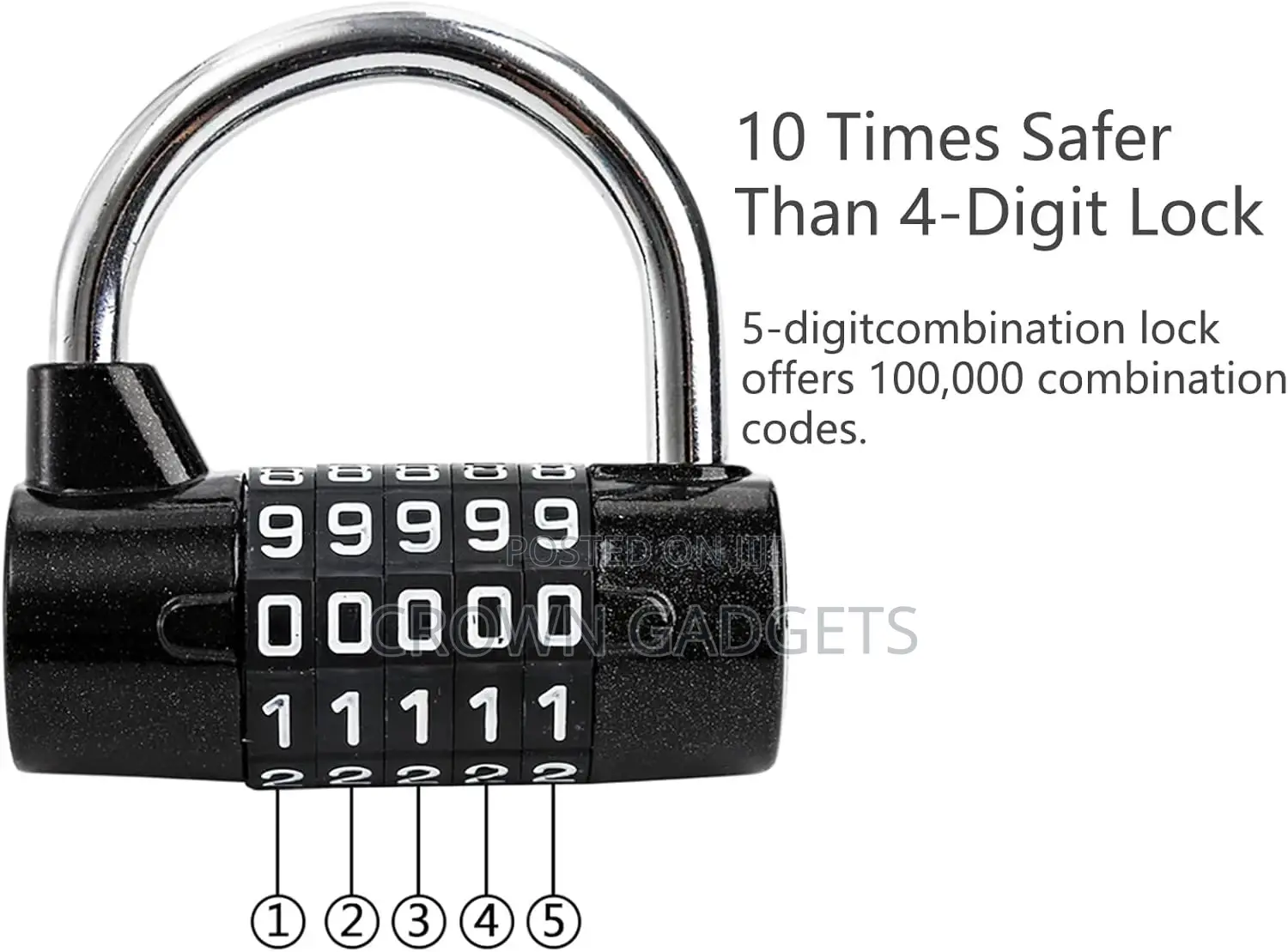 Stellar 50 5-Digit Combination Lock Hardened Steel Shackle