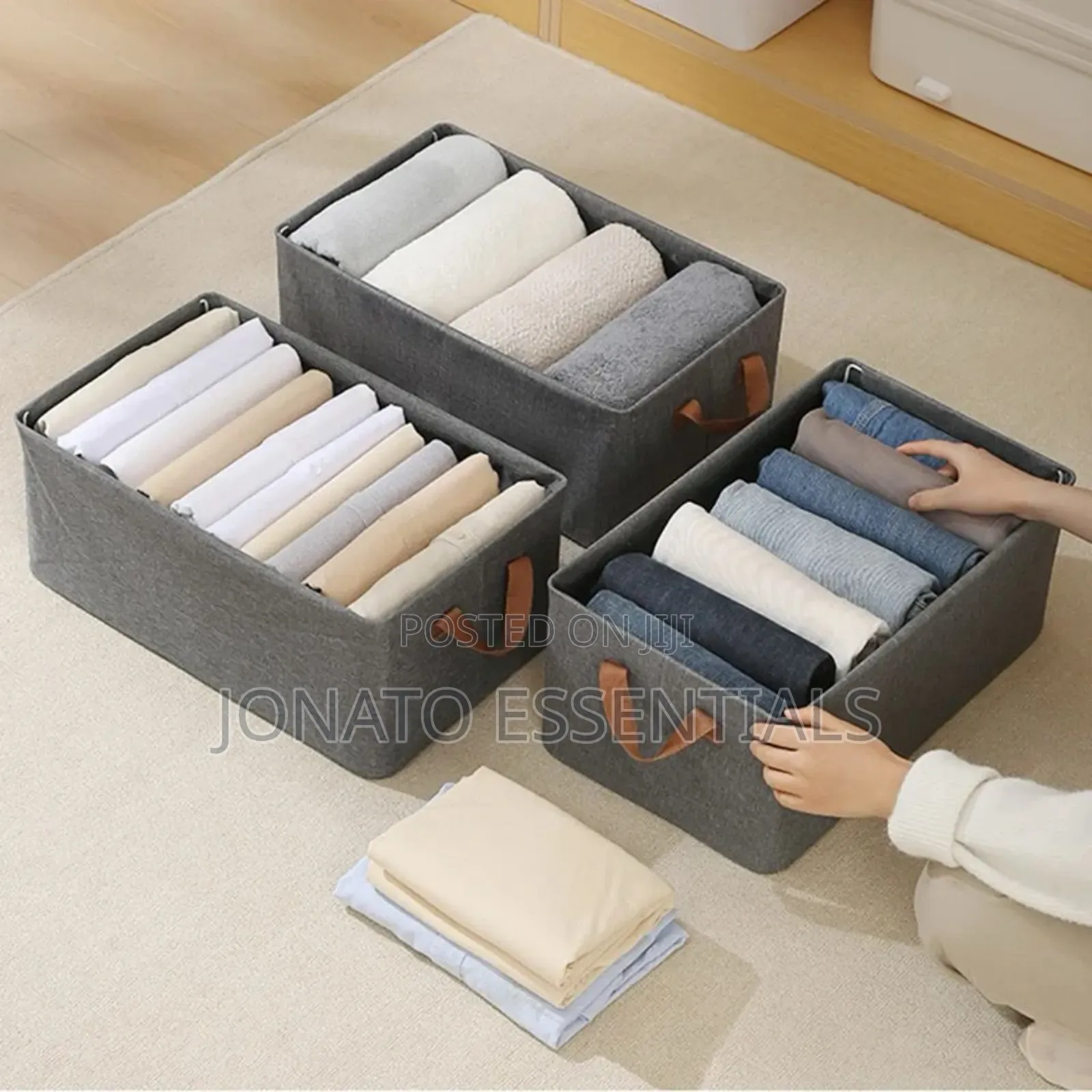 Foldable Storage Basket Fabric 50x35x24cm Grey Clothes Organizer Kenya