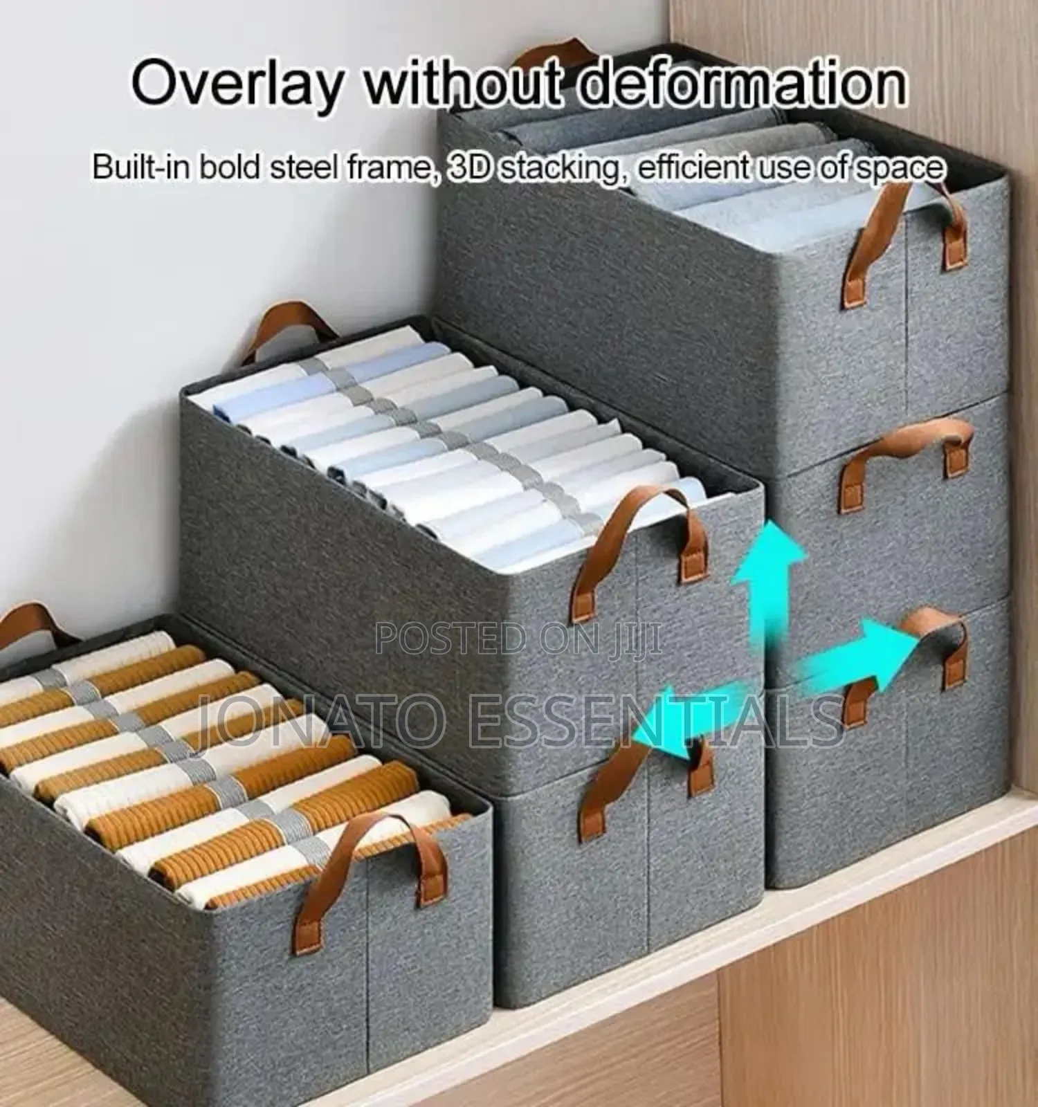 Foldable Storage Basket Fabric 50x35x24cm Grey Clothes Organizer Kenya