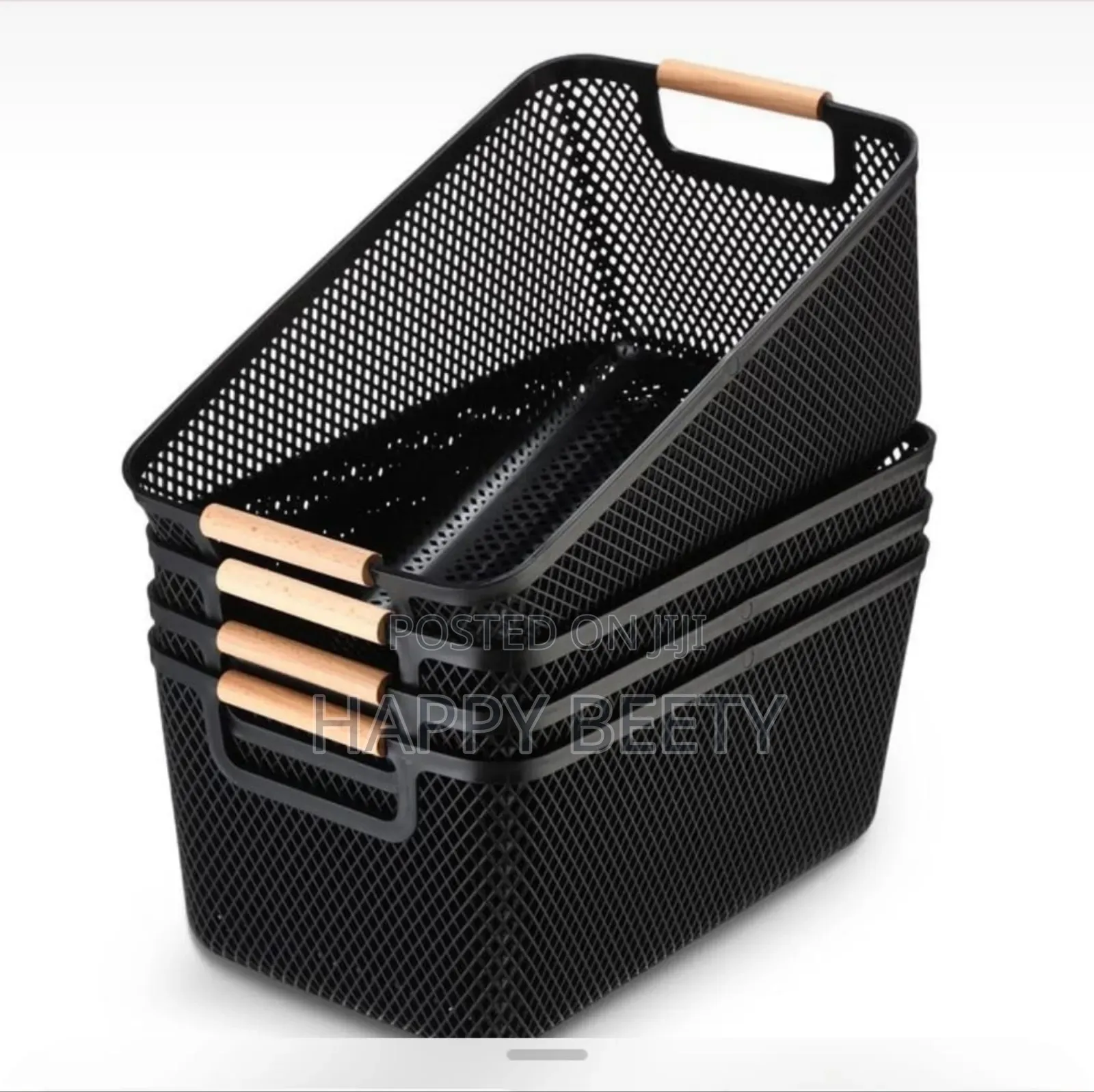 *Large Size Modern Hard Plastic Storage Basket With Wooden Handles*