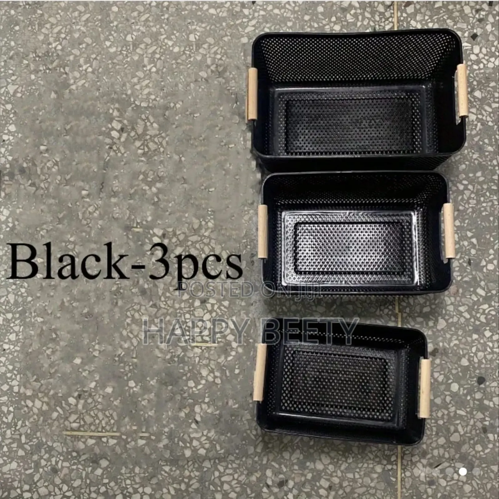 *3 PCS Set Modern Hard Plastic Storage Basket With Wooden Handle