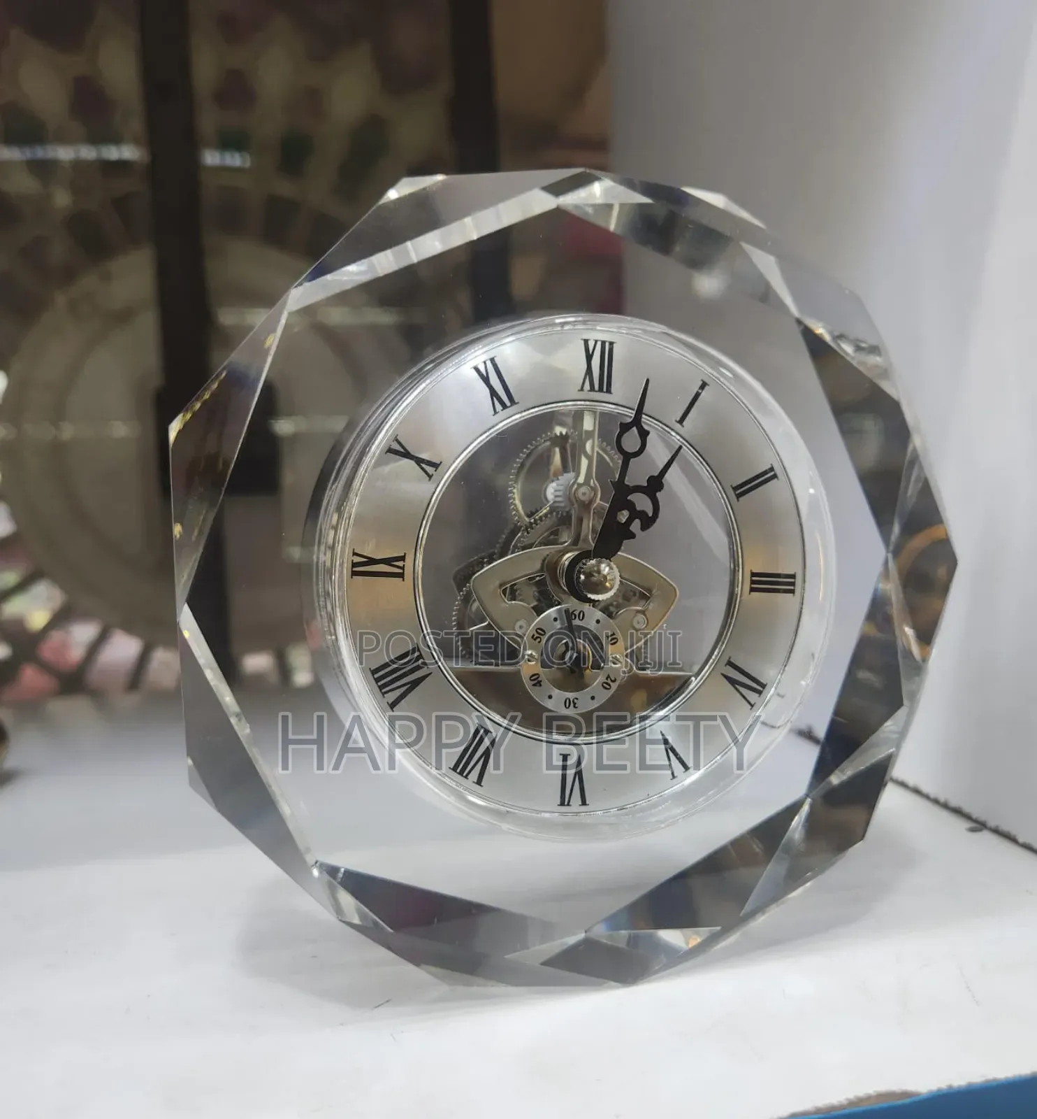 Antique Roman Crystal Glass Desk Clock