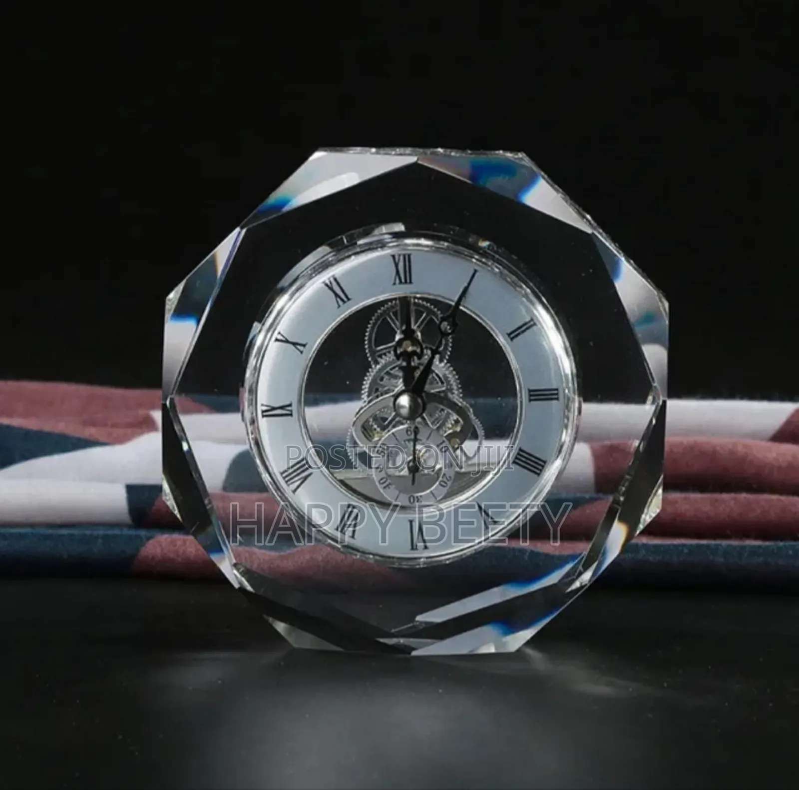 Antique Roman Crystal Glass Desk Clock