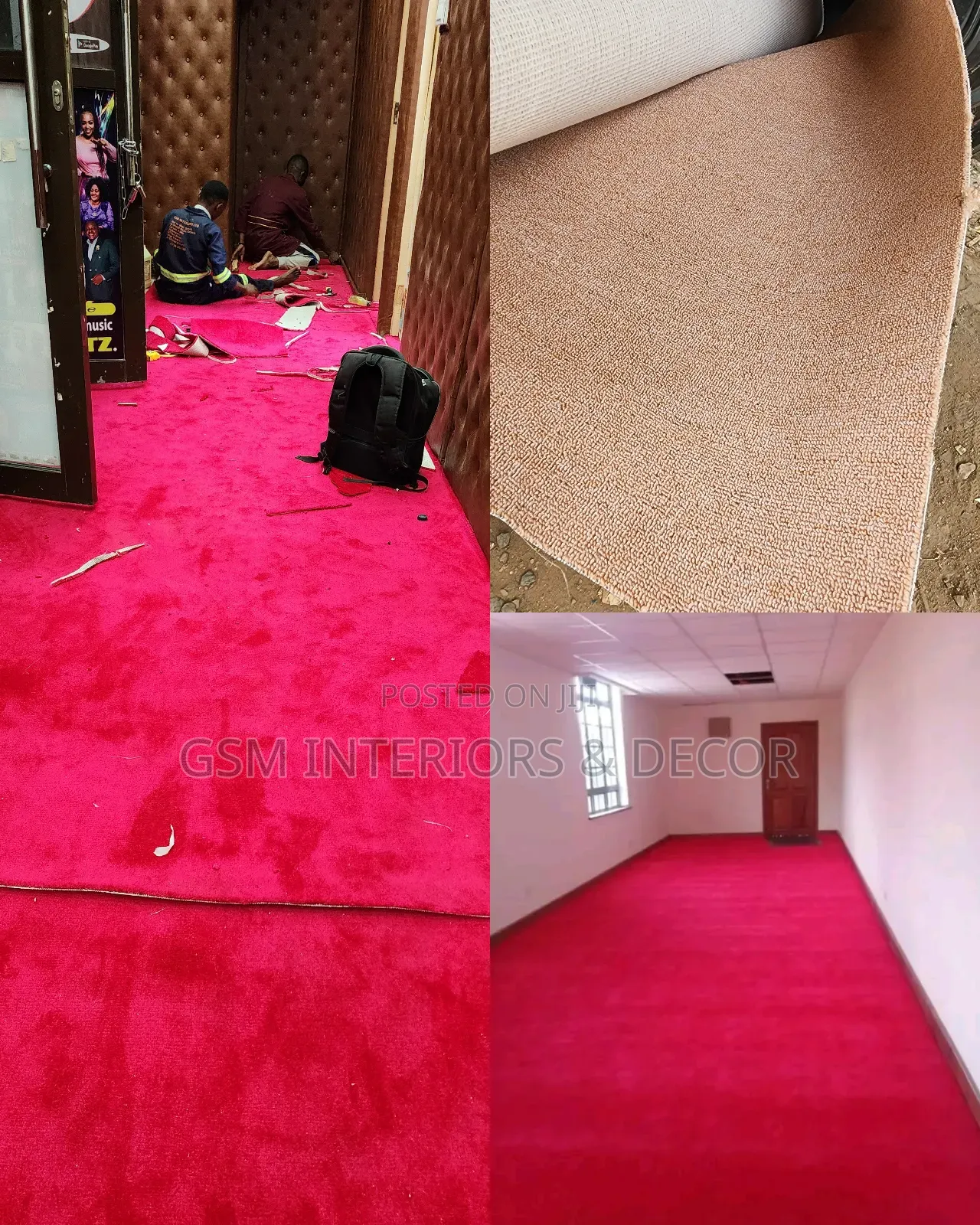 Wall to Wall Carpets in Beige and Cherry Red