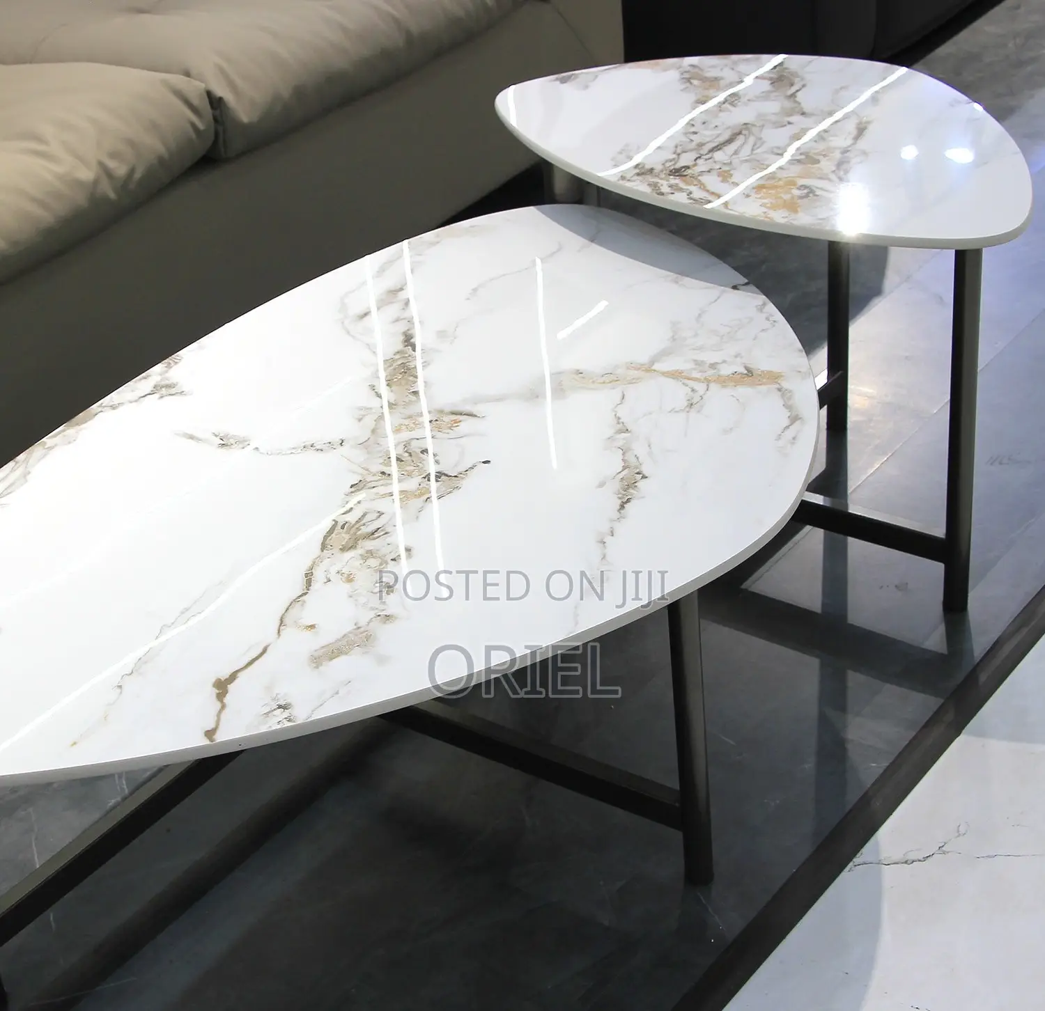 Coffee Tables; Oval Marble Accent Table for Living Rooms