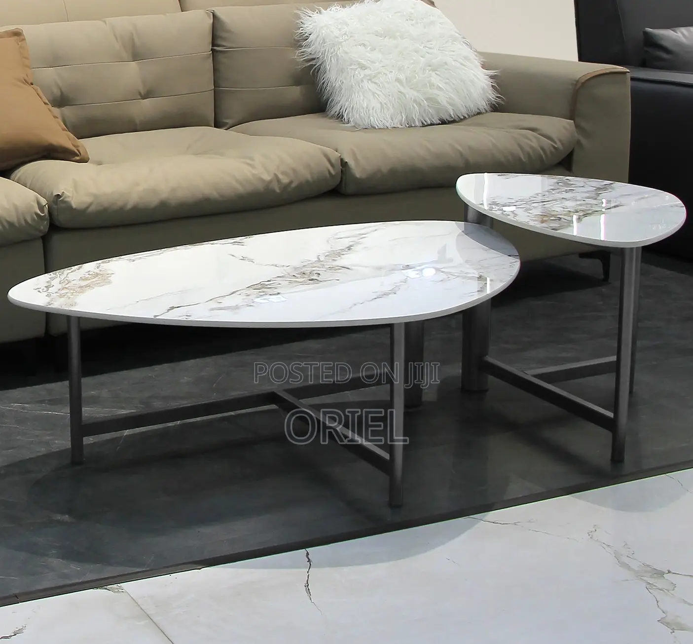 Coffee Tables; Oval Marble Accent Table for Living Rooms