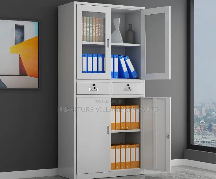 Office Cabinet; 2-door Half Glass With Drawers Office Filling Cabinet