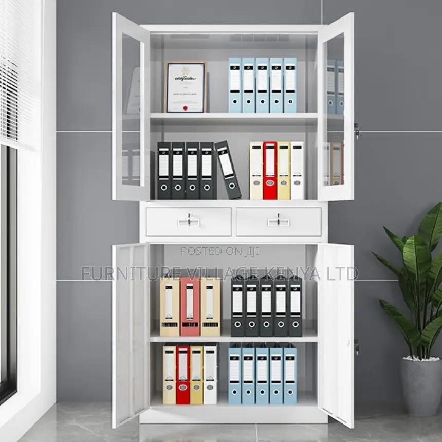 Office Cabinet; 2-door Half Glass With Drawers Office Filling Cabinet