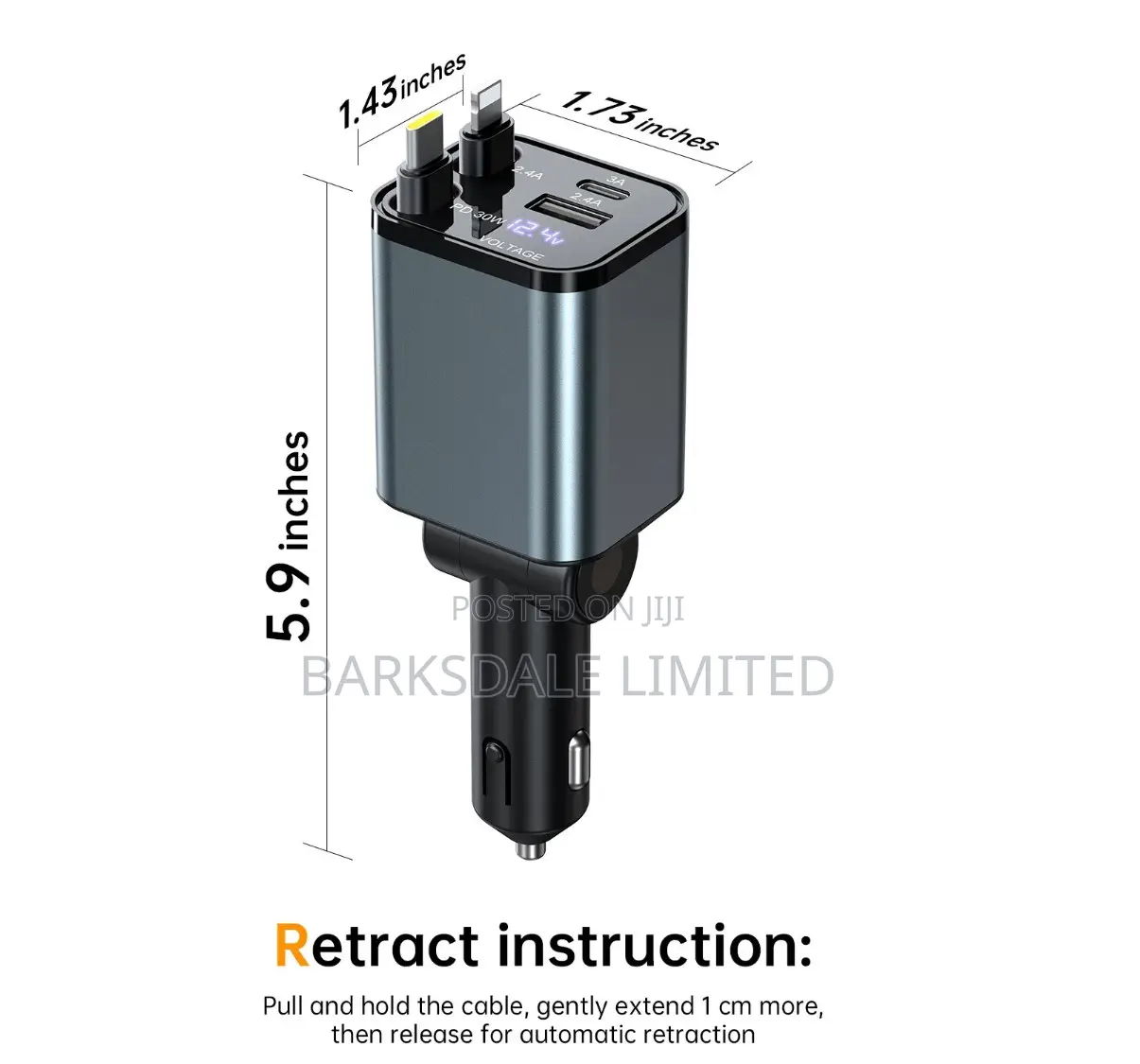 4 in 1 Fast Retractable Car Charger Phone Charging Pd Usb Type C Cable