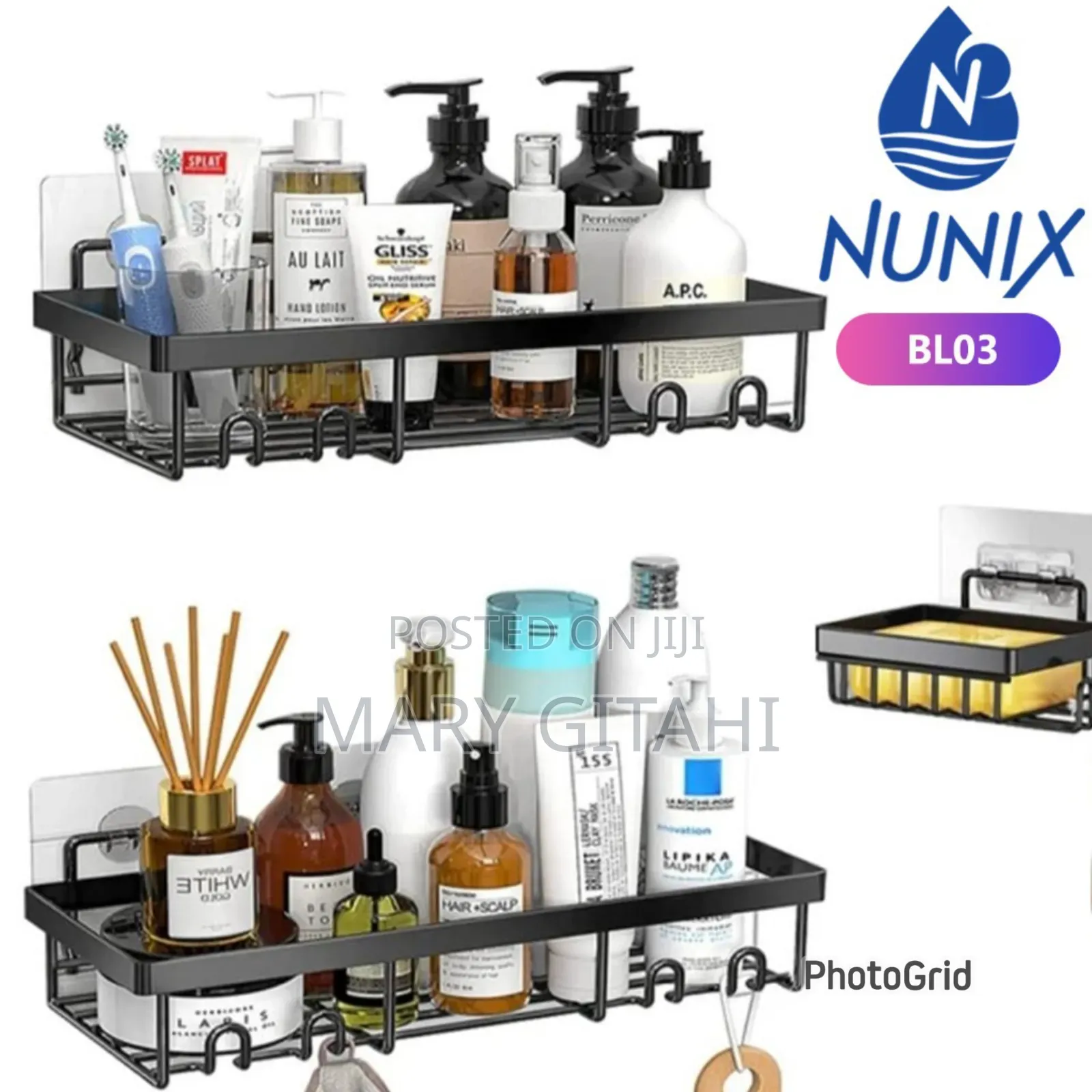 Nunix Bl03 3-in-1 Straight Metallic Bathroom Organizer Shelf Set.*