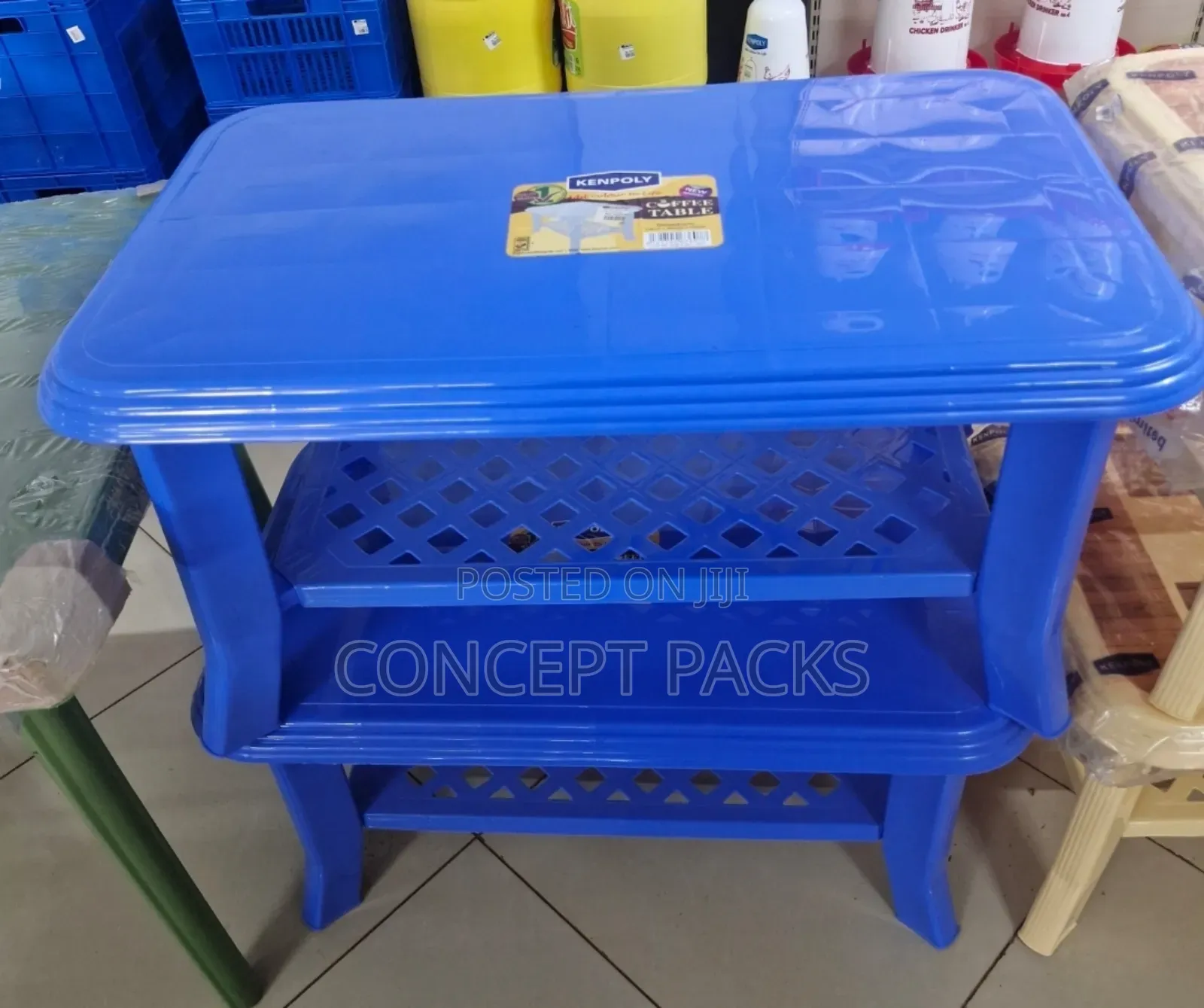 Blue Rectangle Plastic Coffee Table