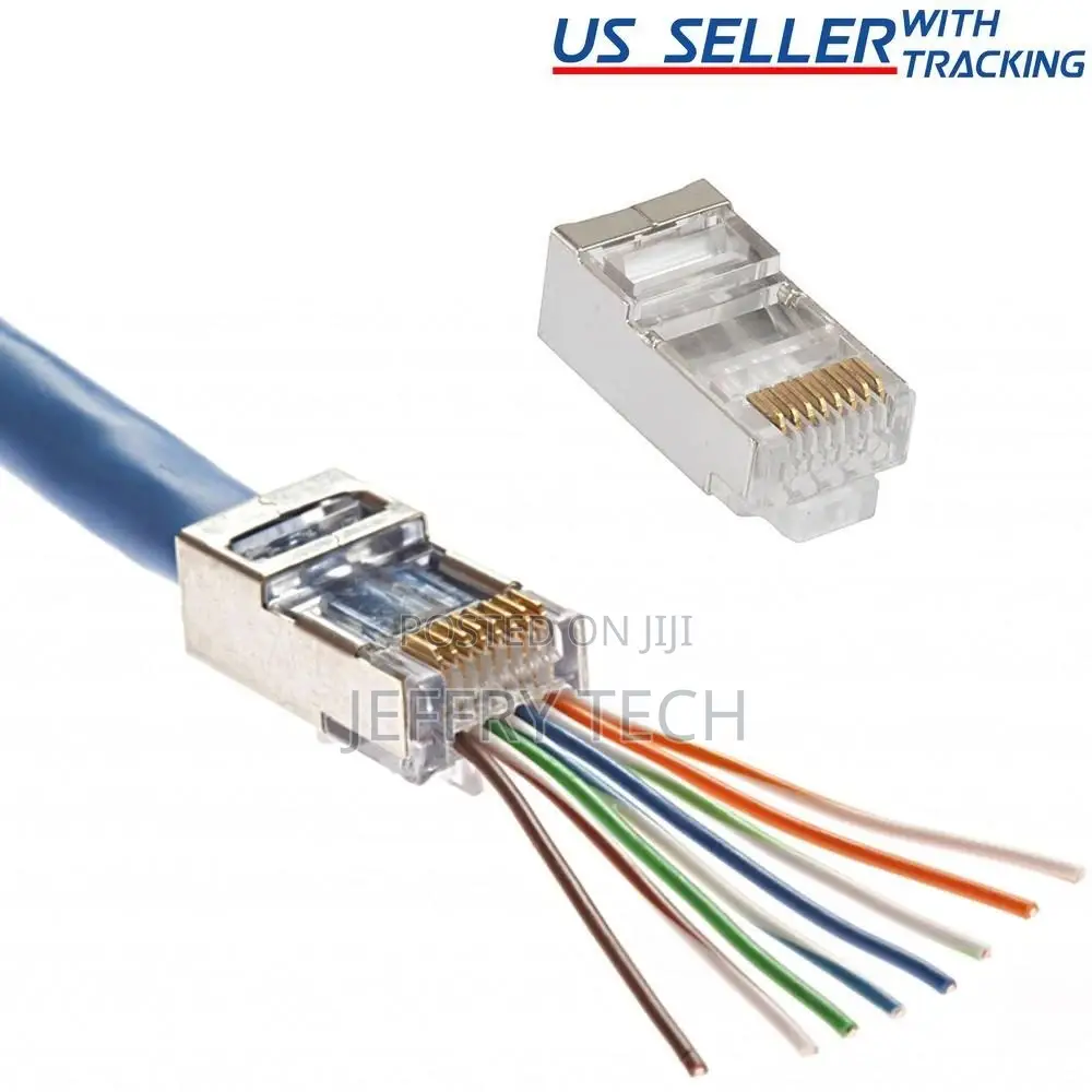 100pcs Cat6 Shielded Rj45 Pass Through Modular Plug Cable Connector En