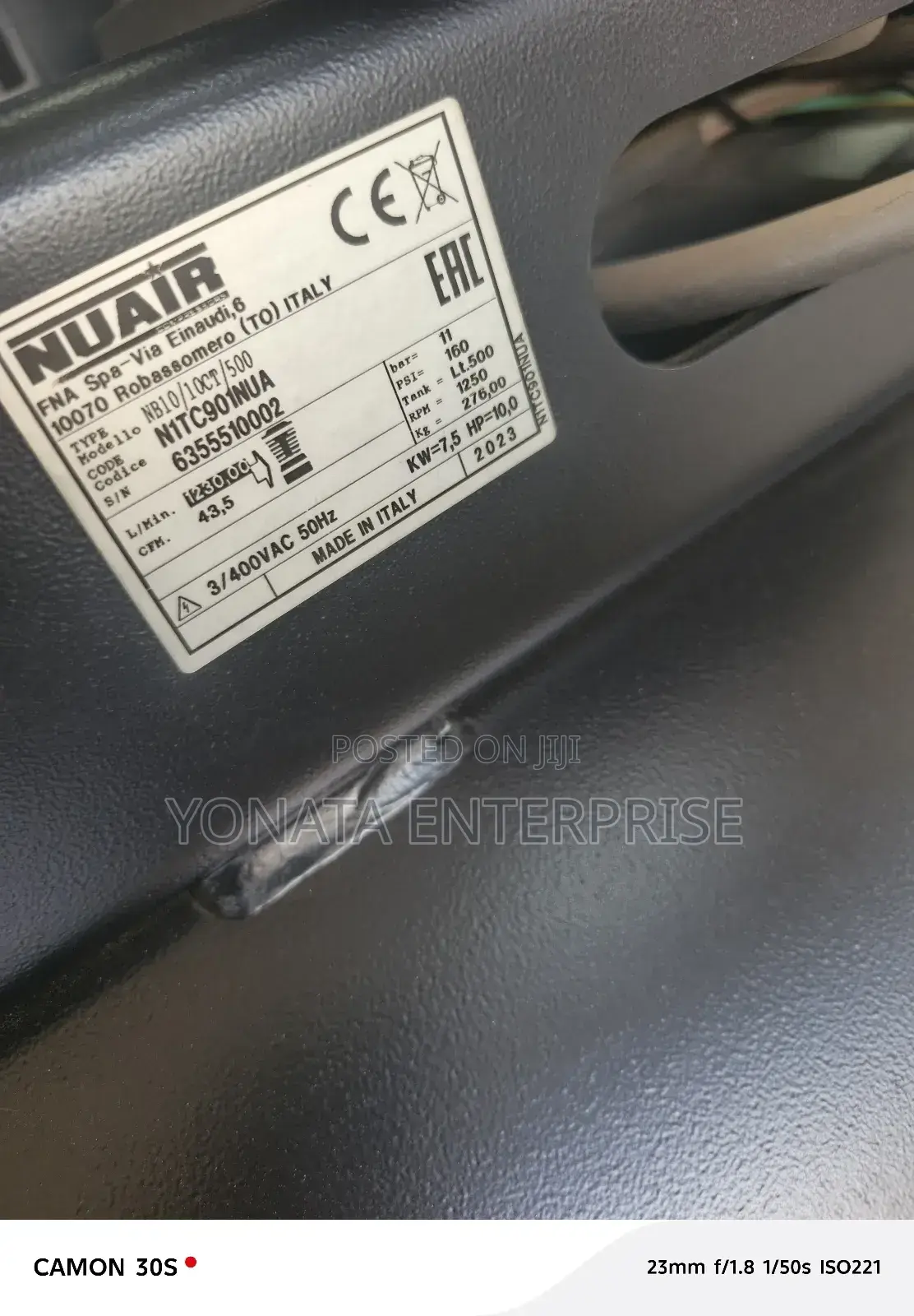 7.5kw 500l Nuair Air Compressor (Made in Italy?)